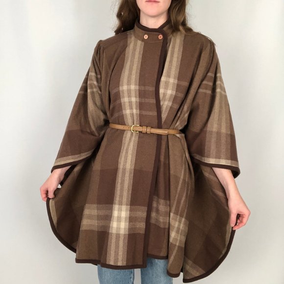 Vintage Jackets & Blazers - Stunning Vintage Wool Tartan Plaid Oversized Poncho Cape Jacket Coat Cardigan